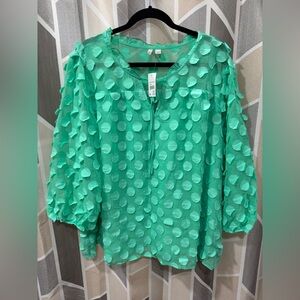 Cato Teal Polka Dot Blouse